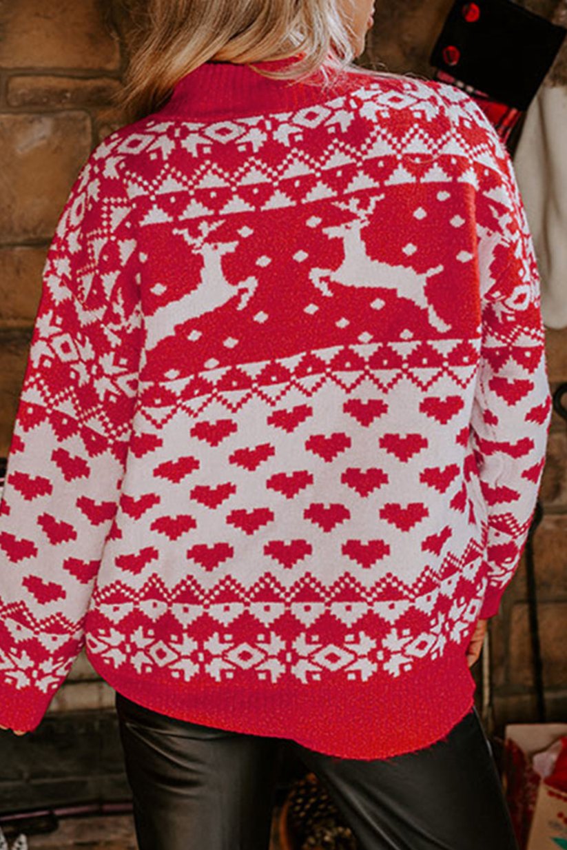 Reindeer Heart Mock Neck Christmas Sweater