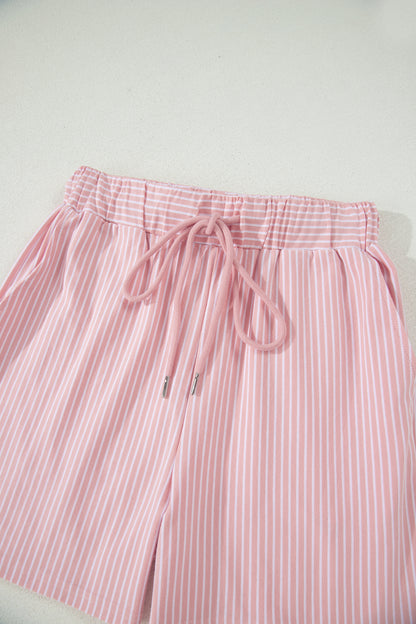 Stripe Dolman Sleeve Polo Shirt & Drawstring Shorts Set