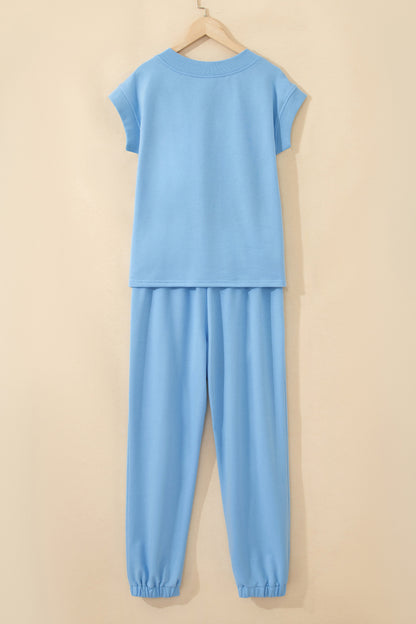 Solid V-Neck Tee & Drawstring Pants Set
