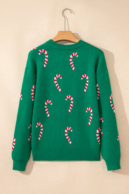 Christmas Candy Cane Drop Shoulder Sweater