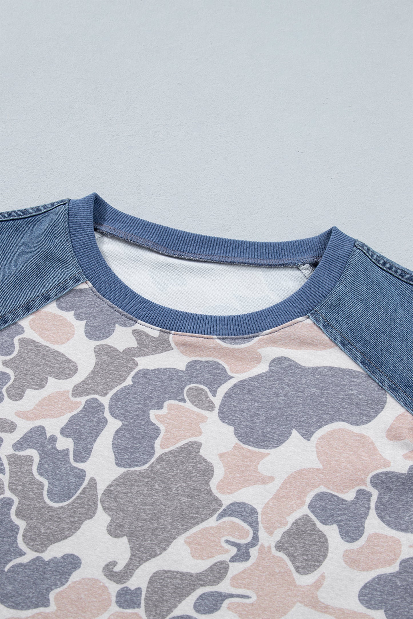 Camo Colorblock Denim Raglan Short Sleeve Tee