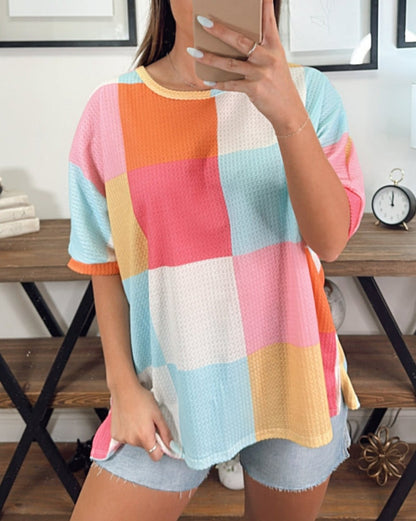 Colorblock Waffle Knit T-Shirt