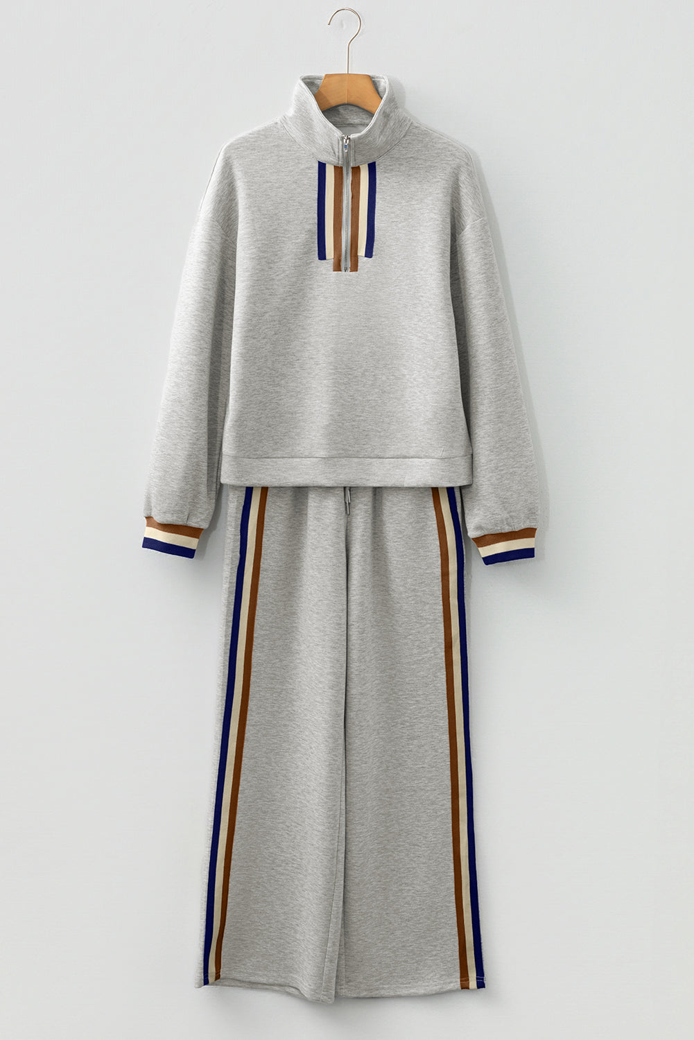 Stripe Patchwork Quarter-Zip Pullover and Pant Set