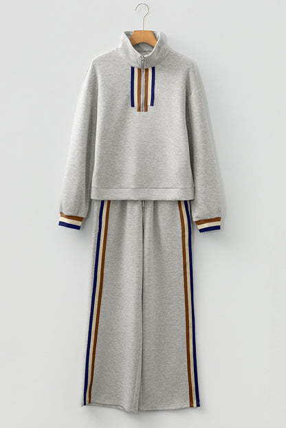 Stripe Patchwork Quarter-Zip Pullover and Pant Set