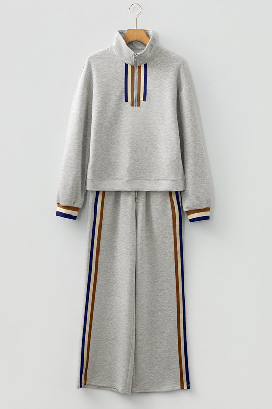 Stripe Patchwork Quarter-Zip Pullover and Pant Set