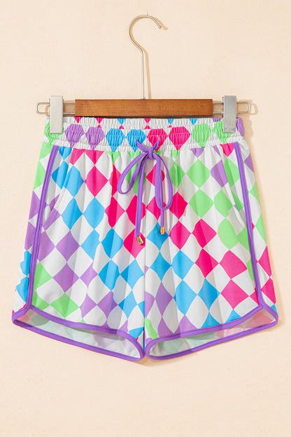 Checker Drawstring Elastic Waist Shorts