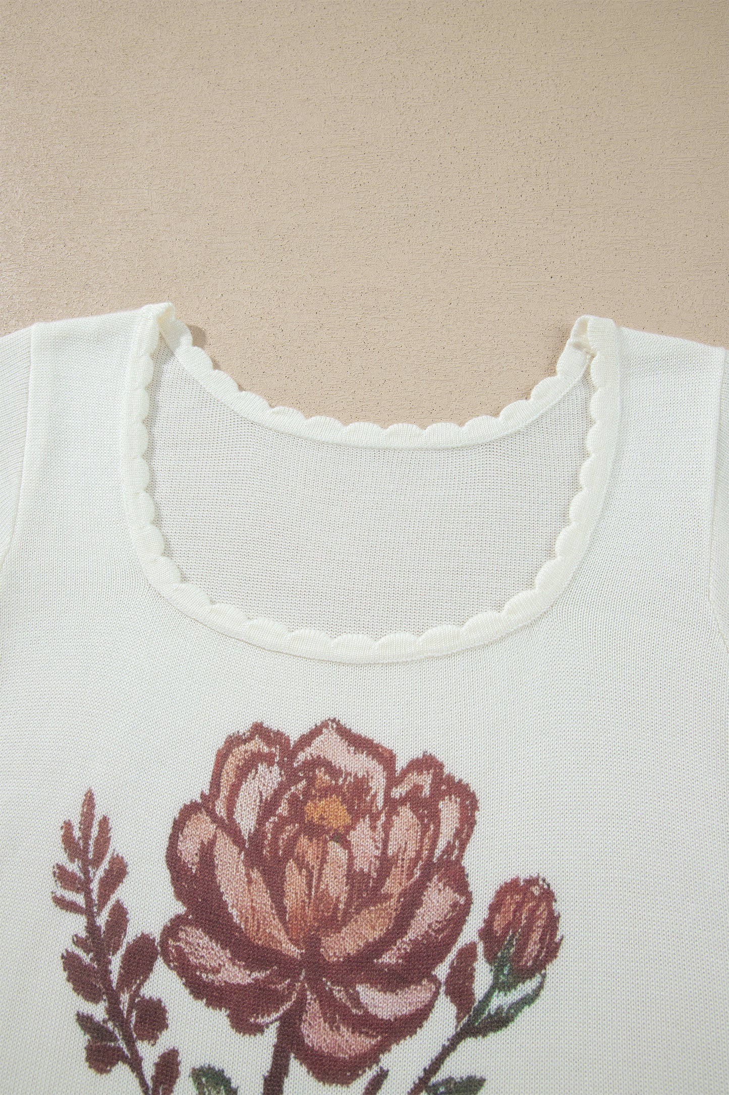 Western Floral Scalloped Square Neck Knit Top