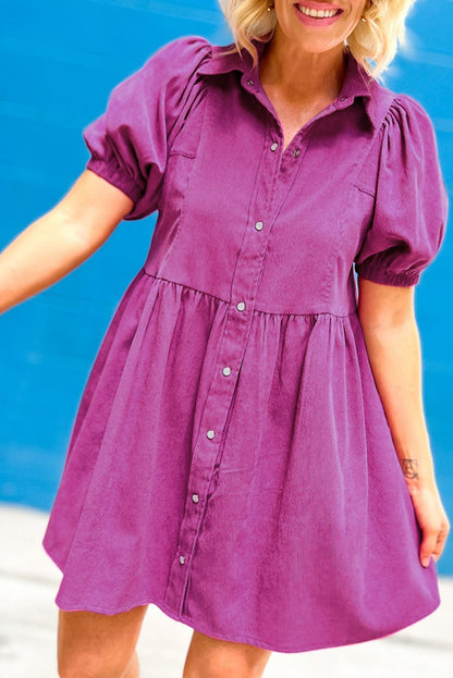 Corduroy Puff Sleeve Babydoll Dress