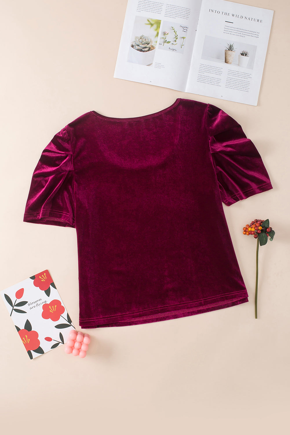 Plus Size Velvet Bubble Sleeve Top