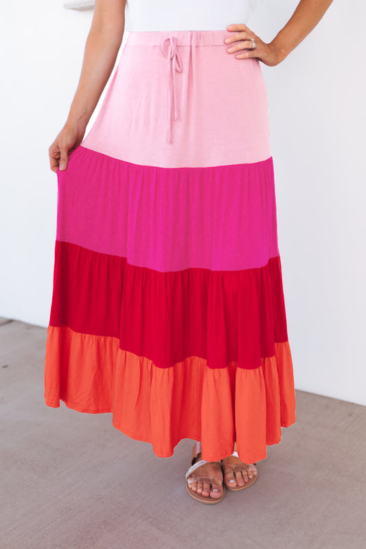 Colorblock High Waist Maxi Skirt