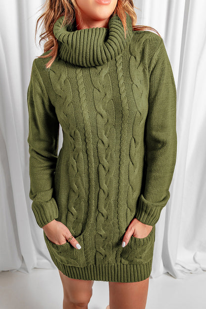 Cowl Cable Knit Sweater Dress