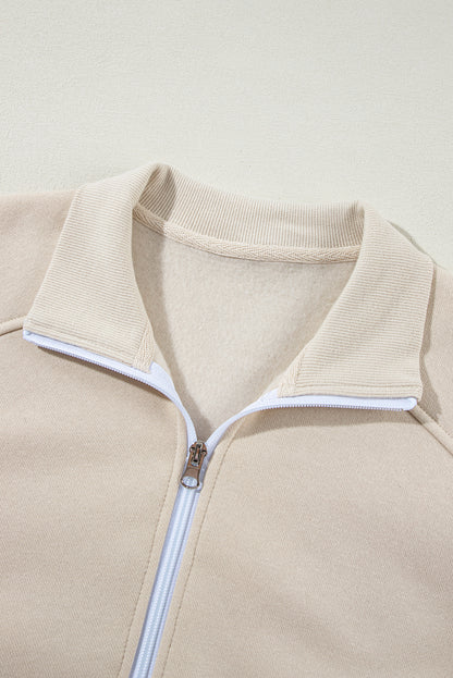 Solid Zip-Up Jacket and Drawstring Pants Set