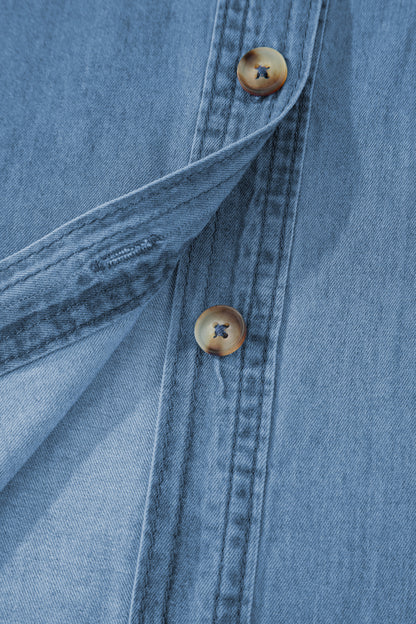 Denim Tab Sleeve Button Down Shirt