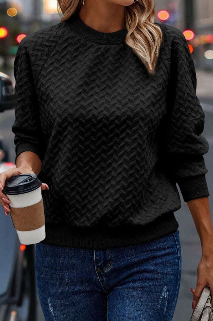 Herringbone Raglan Sleeve Pullover Sweatshirt