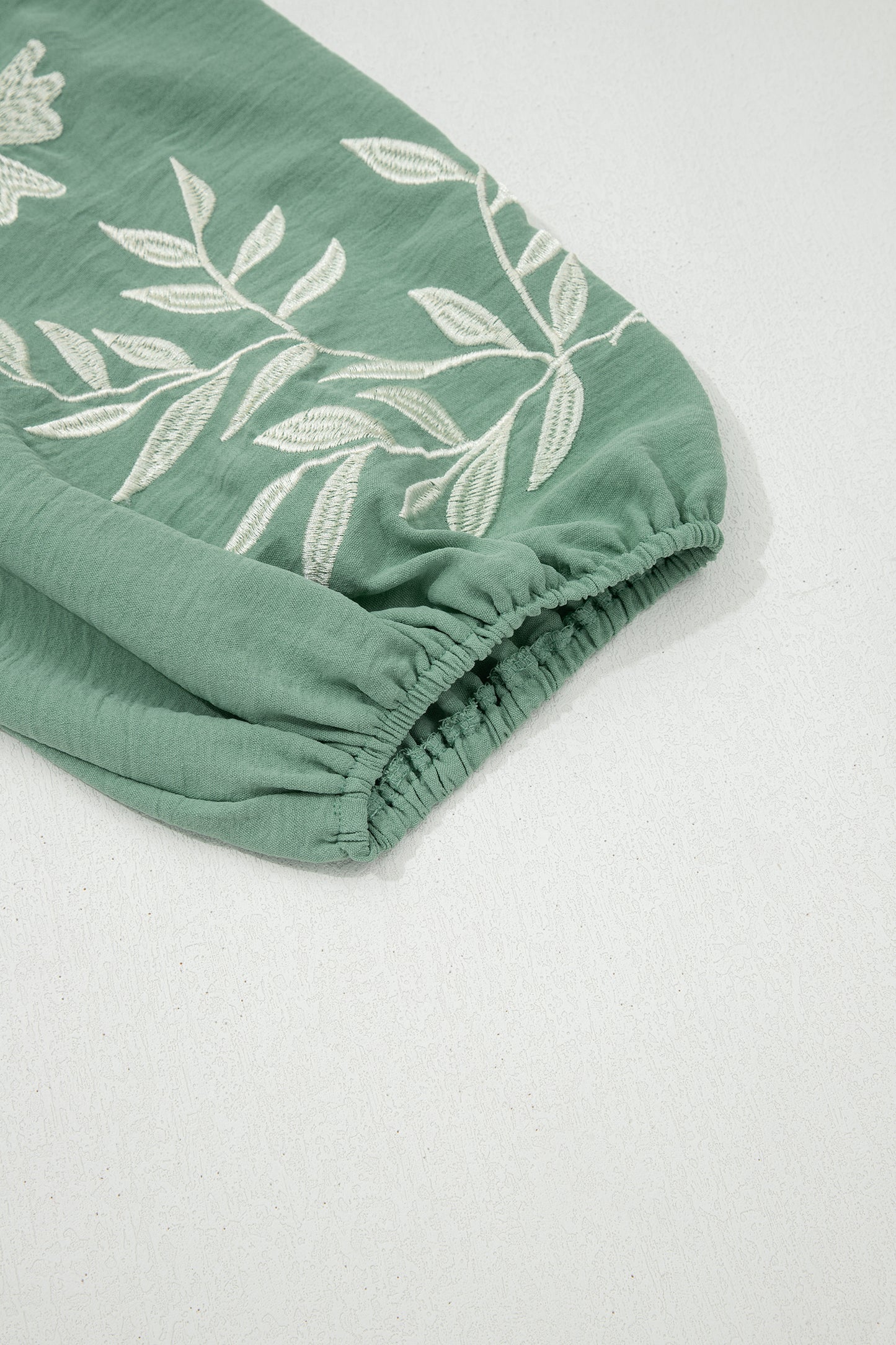 Floral Embroidered V-Neck Puff Sleeve Babydoll Blouse