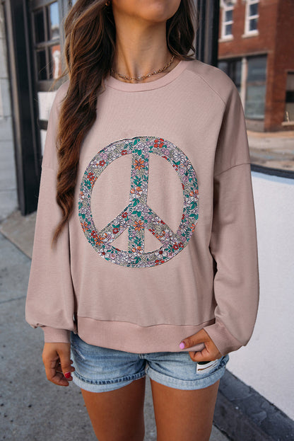 Floral Peace Sign Patchwork Sweatshirt