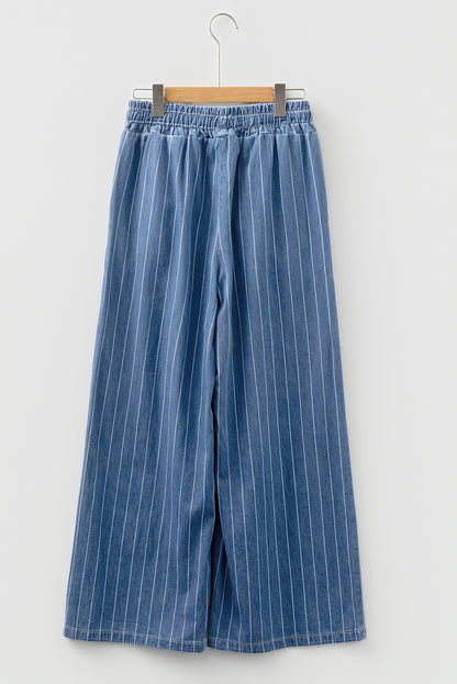 Stripe Chambray Tied Elastic Waist Trousers