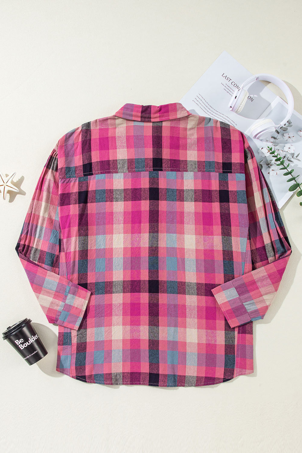 Plus Size Stripe Checker Button-up Shirt