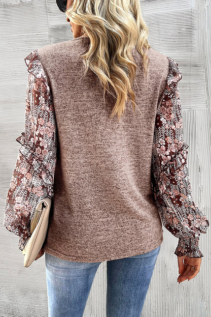 Floral Ruffle Tiered Sleeve Blouse