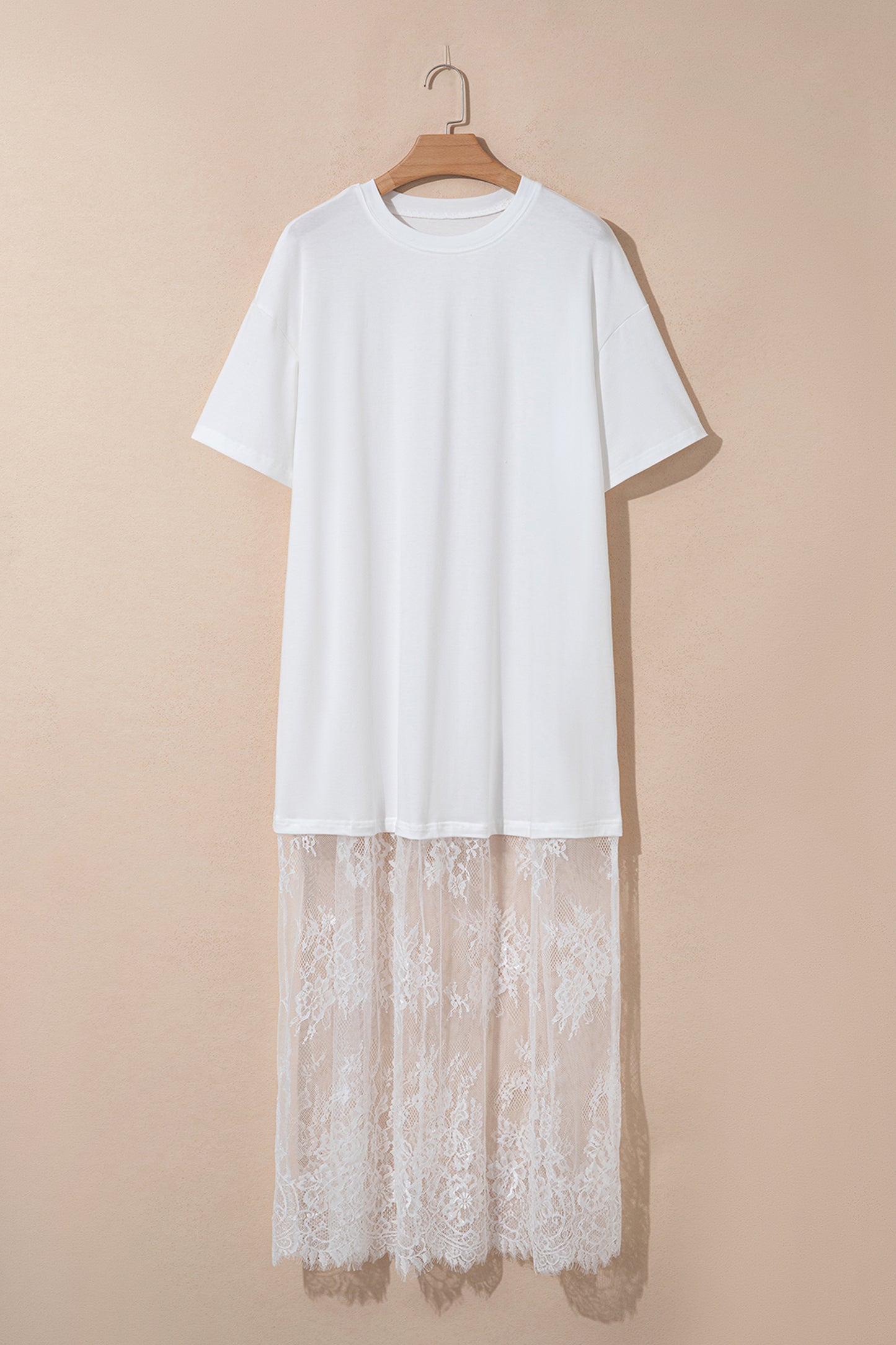 Solid Lace Patchwork Short Sleeve Maxi Dress
