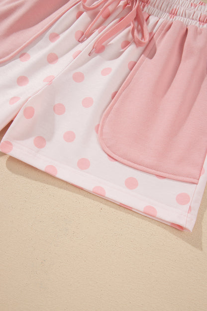 Polka Dot Polo Pullover & Elastic Waist Shorts Set