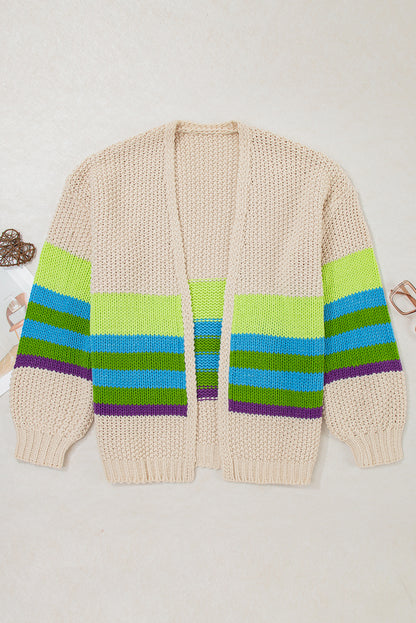 Plus Size Colorblock Crochet Open Front Cardigan