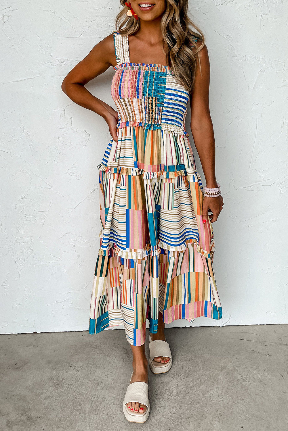 Stripe Smocked Tiered Maxi Dress