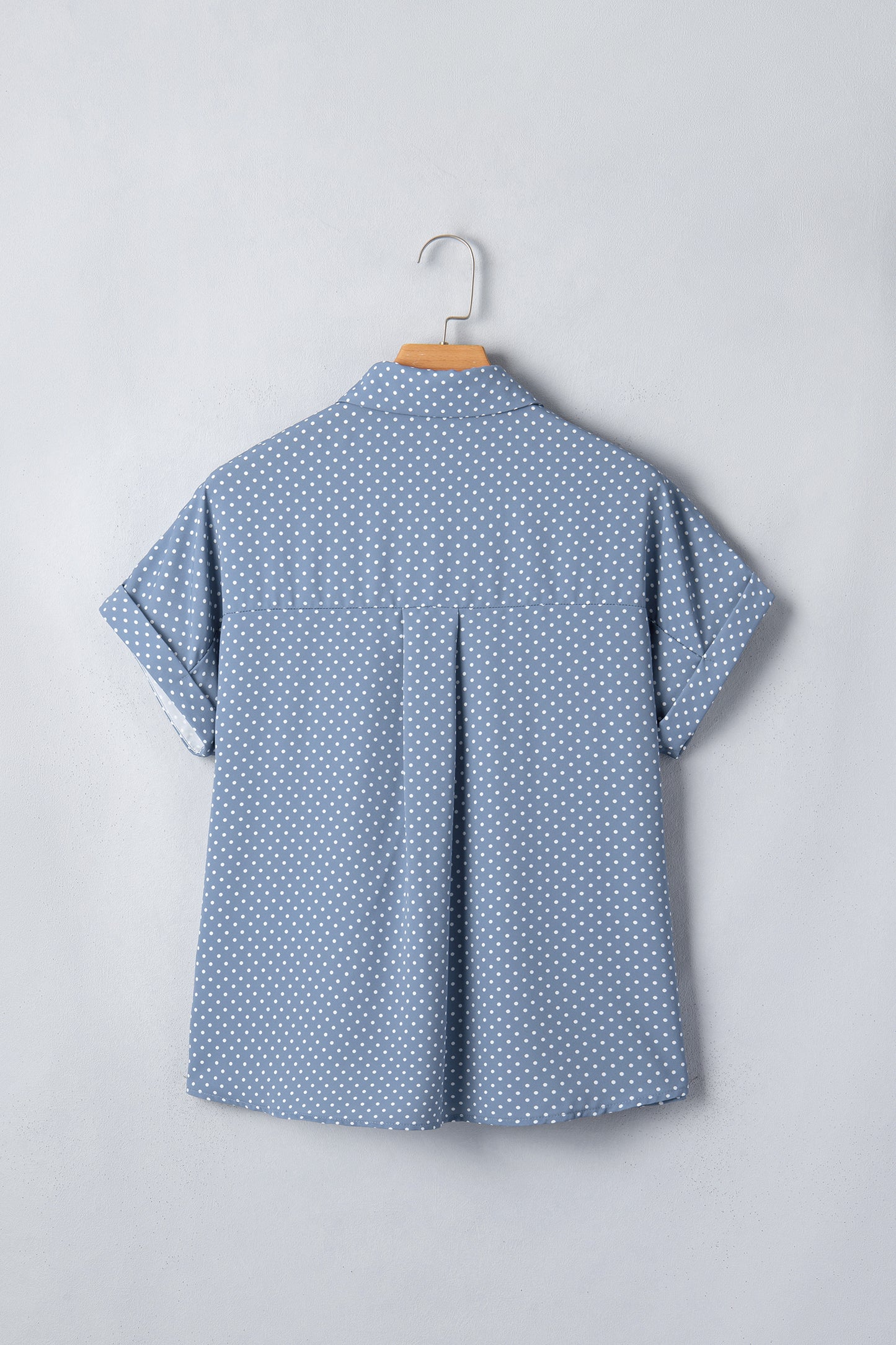 Polka Dot Cuffed Short Sleeve Buttoned Shirt