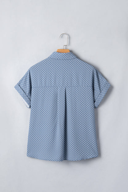 Polka Dot Cuffed Short Sleeve Buttoned Shirt