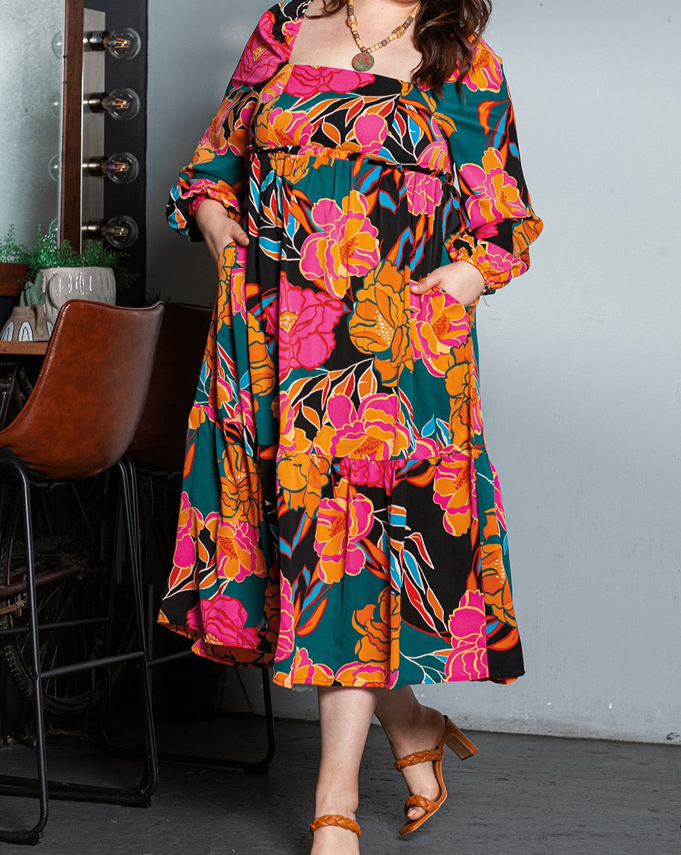 Floral Square Neck Dress Plus Size