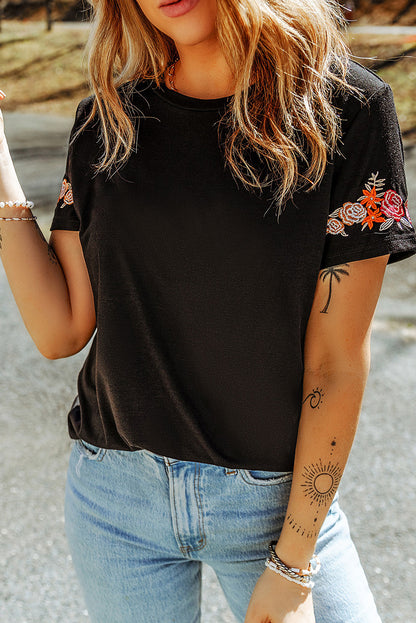 Floral Embroidered Short Sleeve T-Shirt