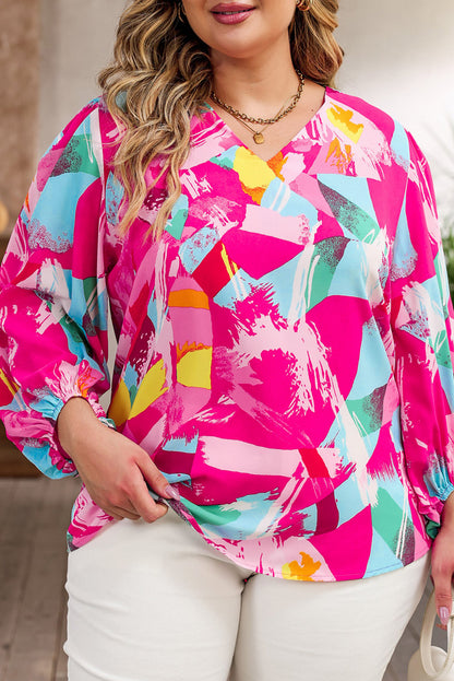 Abstract Puff Sleeve Blouse Plus Size