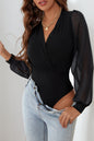 Mesh Puff Sleeve Wrap Bodysuit