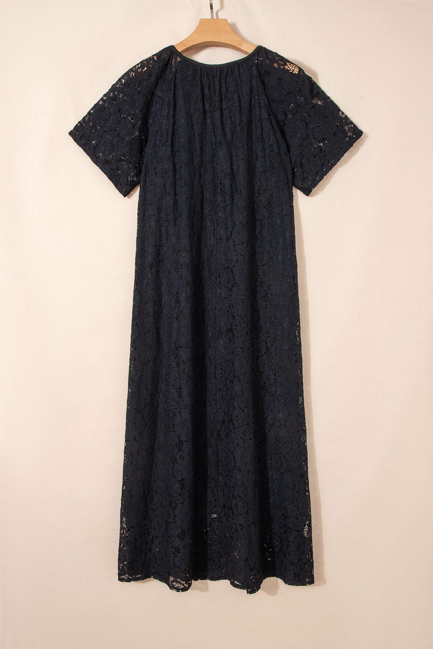 Lace Overlay Tassel Tie Short Sleeve Maxi Dress