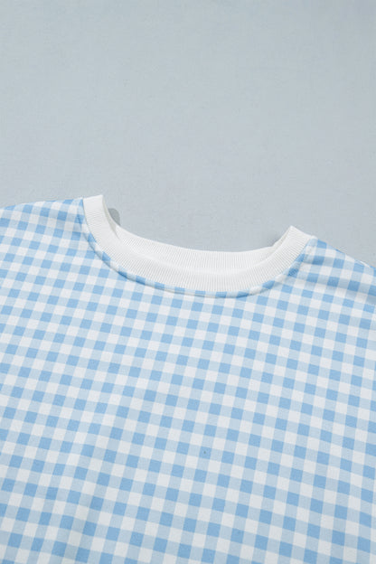 Gingham Contrast Trim Pullover Top & Shorts Set