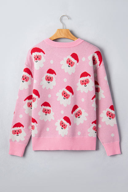 Santa Ribbed Trim Long Sleeve Christmas Sweater