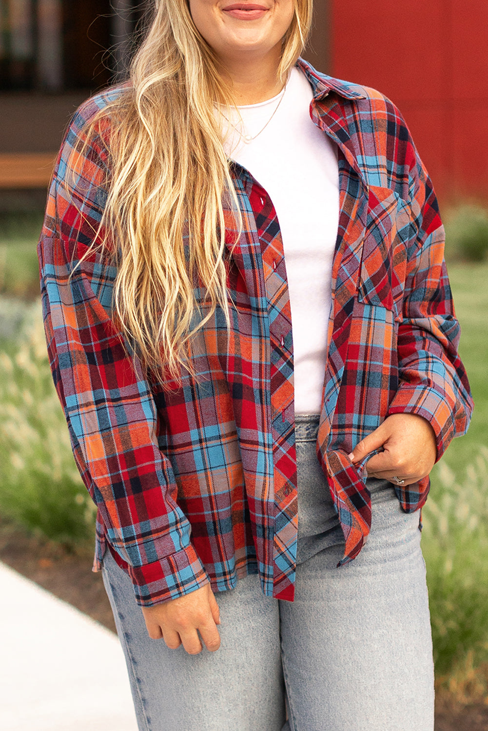 Plaid Buttoned Long Sleeve Shirt Plus Size