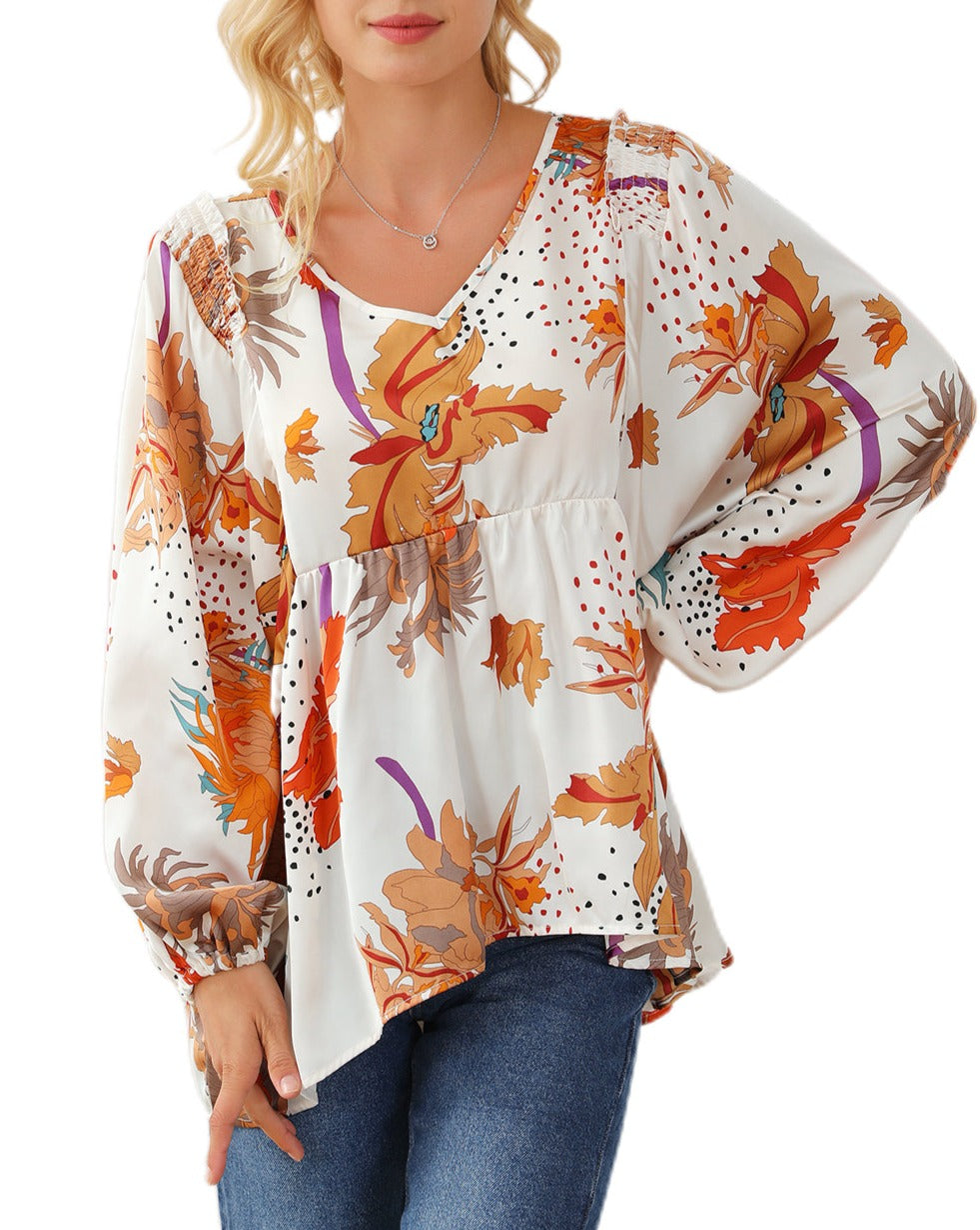 Floral V-Neck Babydoll Blouse