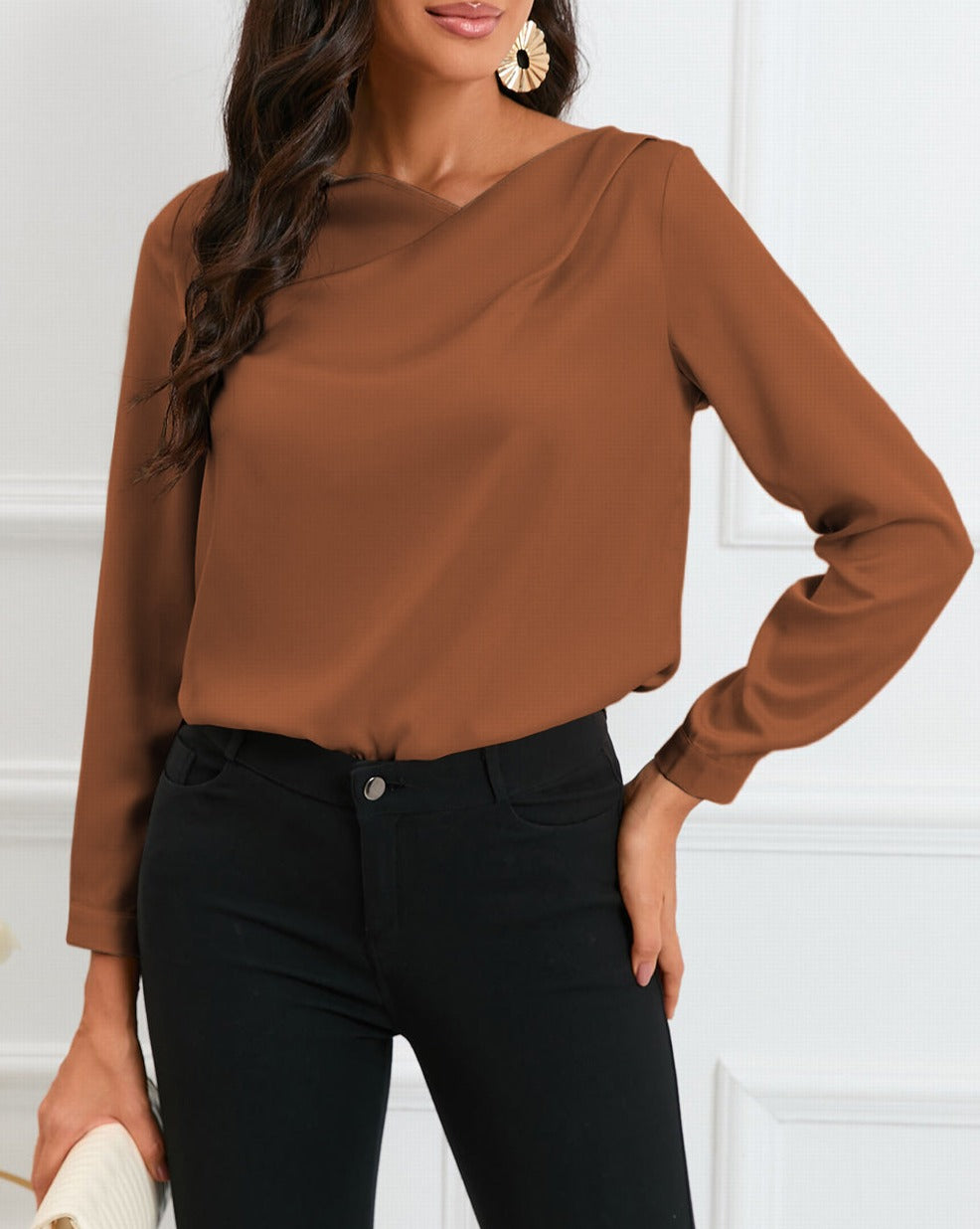 Satin Asymmetrical V-Neck Blouse