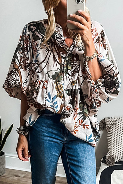 Floral Balloon Sleeve Buttoned Shirt