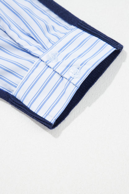Stripe Patchwork Drop Shoulder 3/4 Sleeve Sweater
