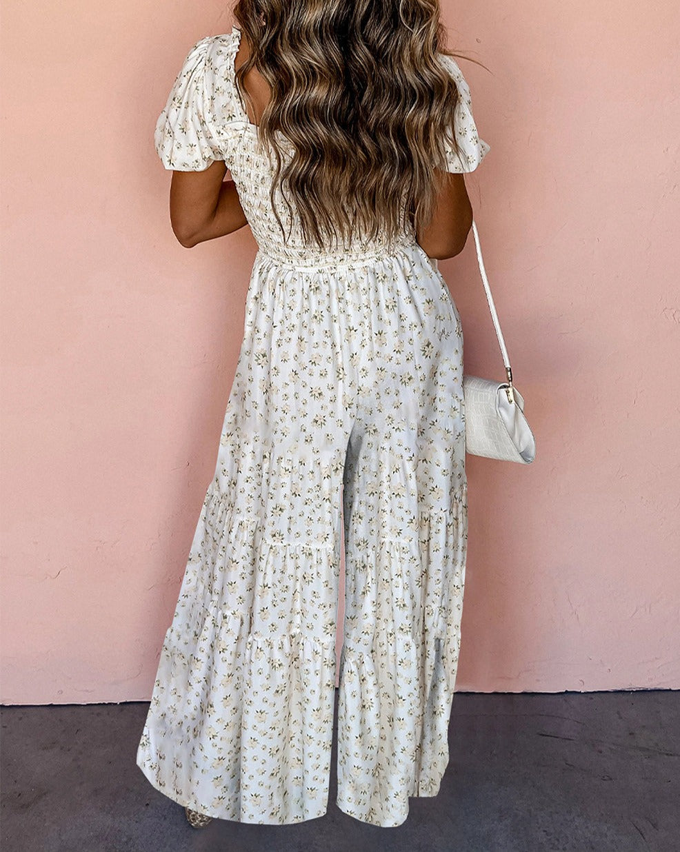 Floral Smocked Puff Sleeve Jumpsuit