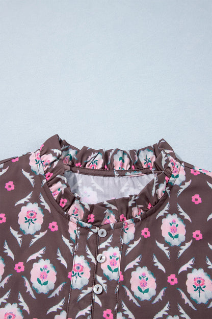 Floral Button Front Ruffle Hem Midi Dress