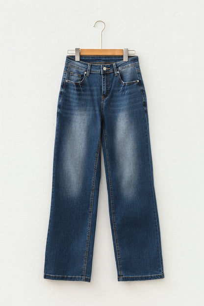 Acid Washed Straight Leg Full Length Jeans