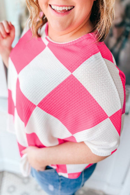 Plus Size Checker Textured Short Sleeve T-Shirt