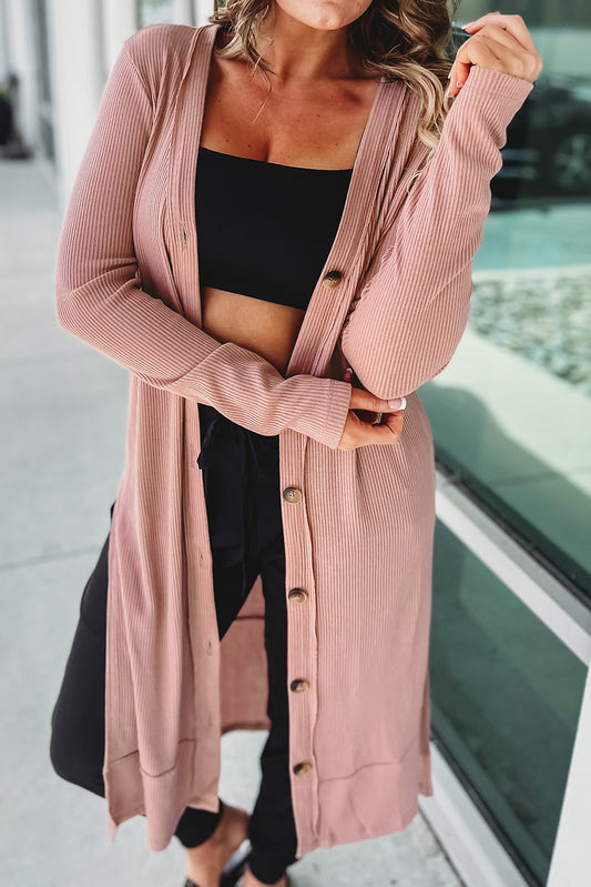 Ribbed Split Hem Duster Cardigan