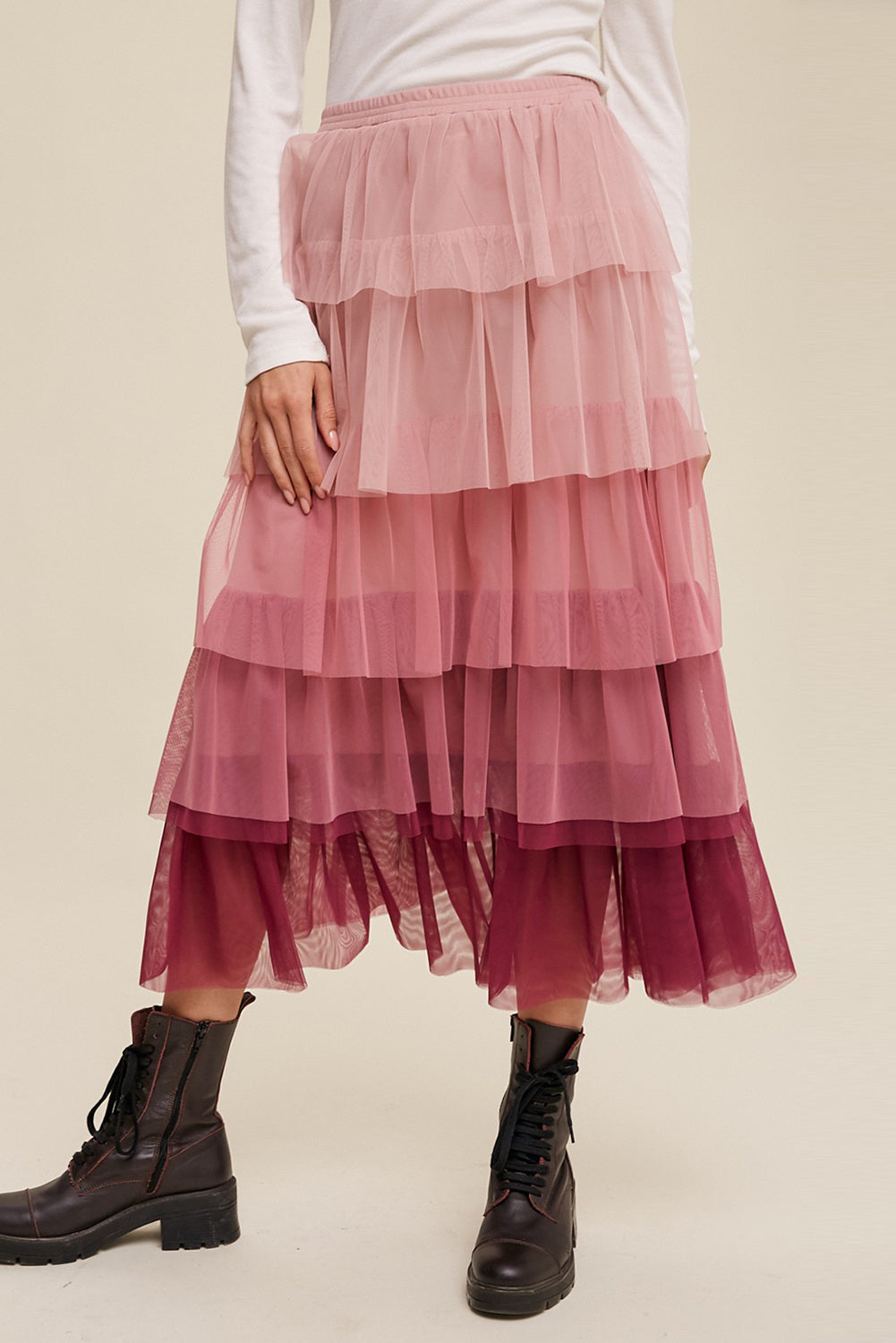 Gradient Ruffle Tiered Mesh Skirt