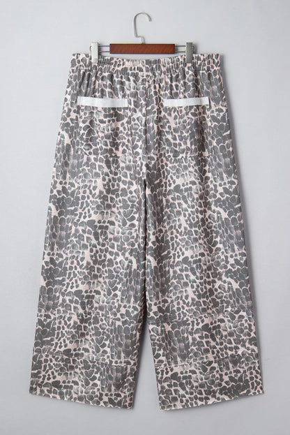 Plus Size Leopard Patch Pocket Drawstring Pants
