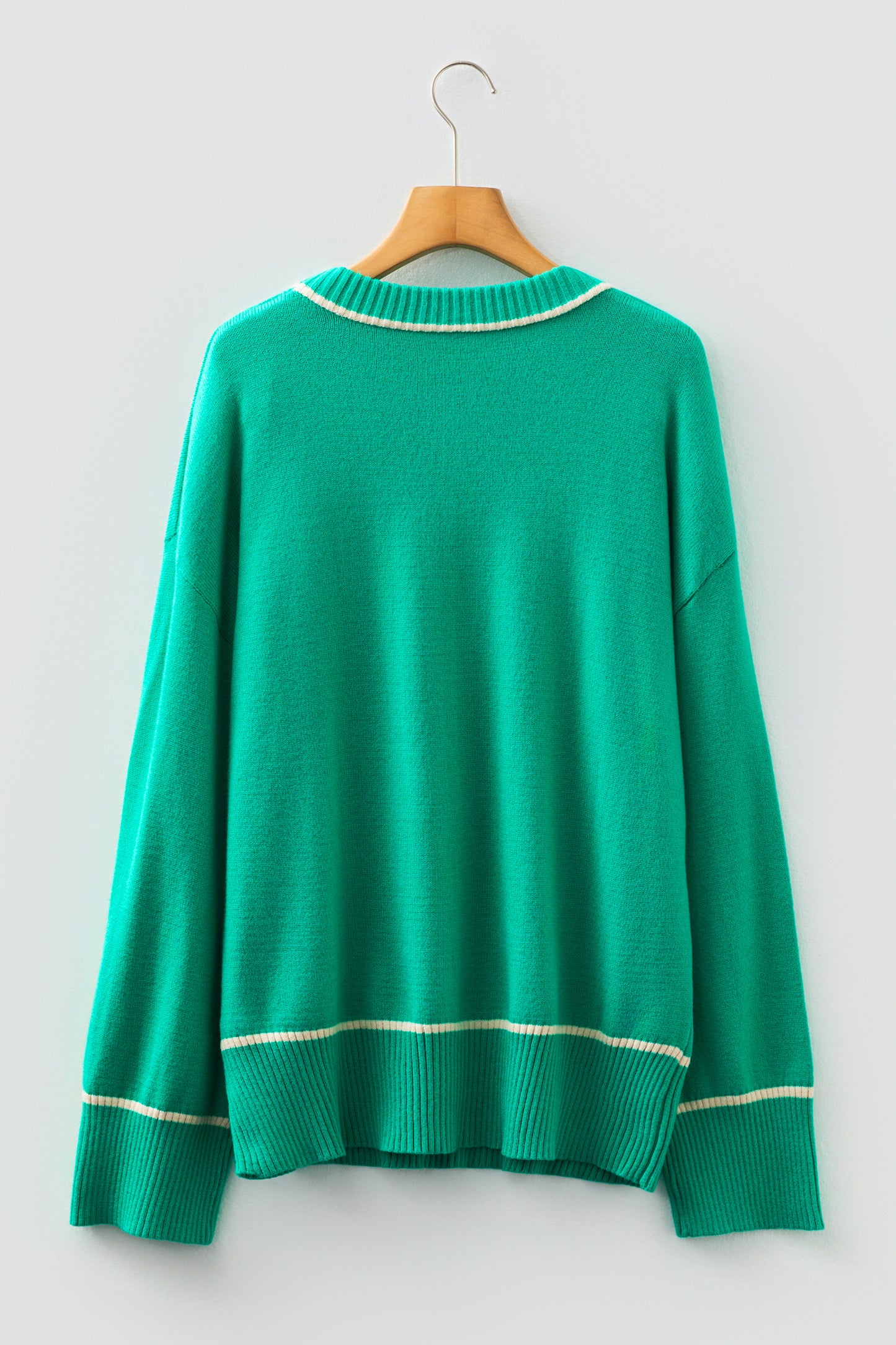 Colorblock Contrast Trim Drop Shoulder Baggy Sweater