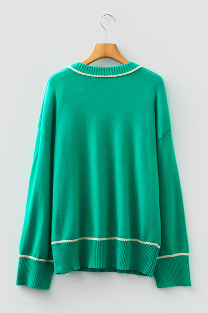 Colorblock Contrast Trim Drop Shoulder Baggy Sweater